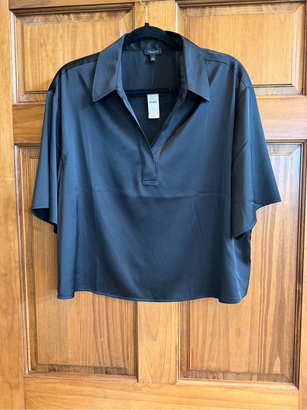Talbots Black Satin-Look Polo Blouse
